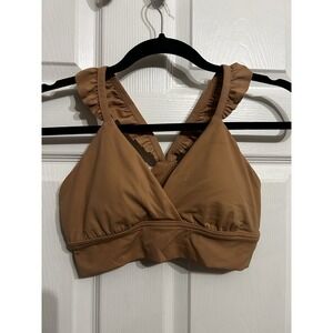 NWT OFFLINE Aerie AE Real Me Xtra M Medium Support Bra Bralette Ruffle Nude Yoga
